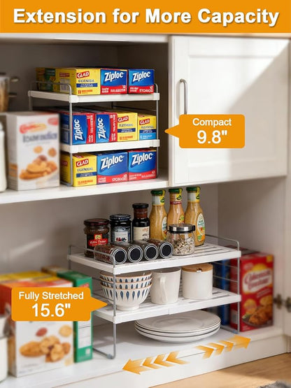 JUPELI Foil and Plastic Wrap Organizer, Expandable Kitchen Pantry Storage, Height Adjustable Cabinet Rack for Kitchen Organization, Aluminum Foil -3 Tier 9.8" to 15.6"L