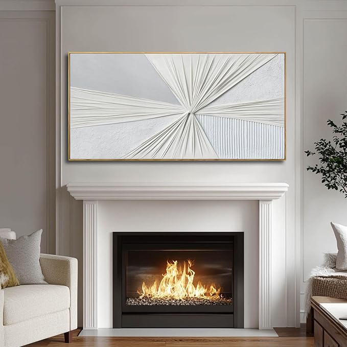 LEVERUP Canvas Wall Art - Abstract Pictures for Dining Room - White Wall Decor 24 x 48 Inches - Modern Art Wall Decor for Bedroom Kitchen Living Room Office