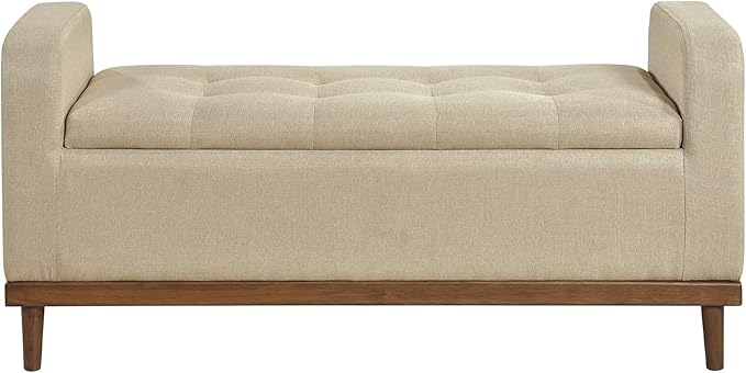 Lexicon Armed Fabric Storage Bench, Button-Tufted Storage Ottoman Bench, Lift-top Bench with Solid Wood Frame and Legs for Hallway, Bedroom End of Bed, Entryway, Living Room, Brown