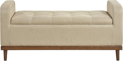 Lexicon Armed Fabric Storage Bench, Button-Tufted Storage Ottoman Bench, Lift-top Bench with Solid Wood Frame and Legs for Hallway, Bedroom End of Bed, Entryway, Living Room, Brown