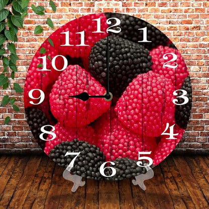 Mulberry Fruit Wall Clock 10 Inch Silent Non Ticking Battery Operated Wooden Modern Office Simple Minimalist Clock Decorative for Kitchen Home Bathroom Living Room
