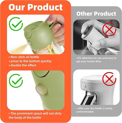 TrendPlain 16oz/470ml Glass Olive Oil Sprayer for Cooking – 2 in 1 Olive Oil Dispenser Bottle for Kitchen Gadgets and Air Fryer Accessories, Salad, BBQ - Black & Green