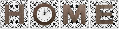 Young's Inc Horizontal Home Letter Blocks with Vertical Wall Clock, Wood Wall Art for Living Room Decor, Farmhouse, Wall Decor, Battery Operated Clock, Set of 4