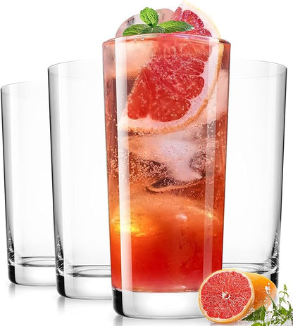 LUNA & MANTHA Drinking Water Glasses Set, Lead-Free Crystal Highball Glass, Tall Glass Cups for Cocktail Parties,Clear set of 4,16oz
