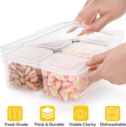 4 Pack Salad Bar Container for Fridge, Plastic Food Storage Organizer with Lid, Stackable Refrigerator Bins with 24 Individual Removal Boxes, Reusable Meal Prep Container for Fruit, Vegetable