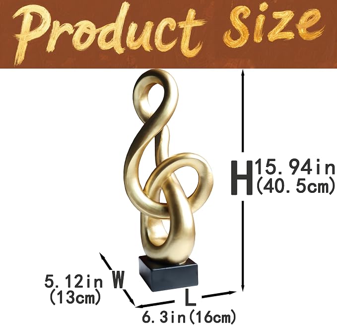 16" Modern Abstract Ribbon Decorative Sculpture, Knot Sculptures,Home Decor,Coffee Table Statues,Dining Living Room Desk Decor,Musical Note,Golden