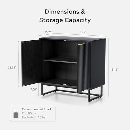 Fluted Storage Cabinet Sideboard Buffet Cabinet, Modern Accent Cabinets with Adjustable Shelves, Credenza Console Table Entryway Cabinets for Living Dining Room, Black