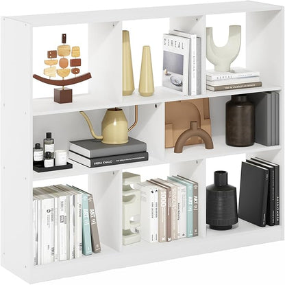 Furinno DALY Book Shelf, 8-Cube Bookshelf, Horizontal Cube Storage Organizer Bookcasde, 10.9 x 47.2 x 39.4, for Living Room, Bedroom, Home Office, White