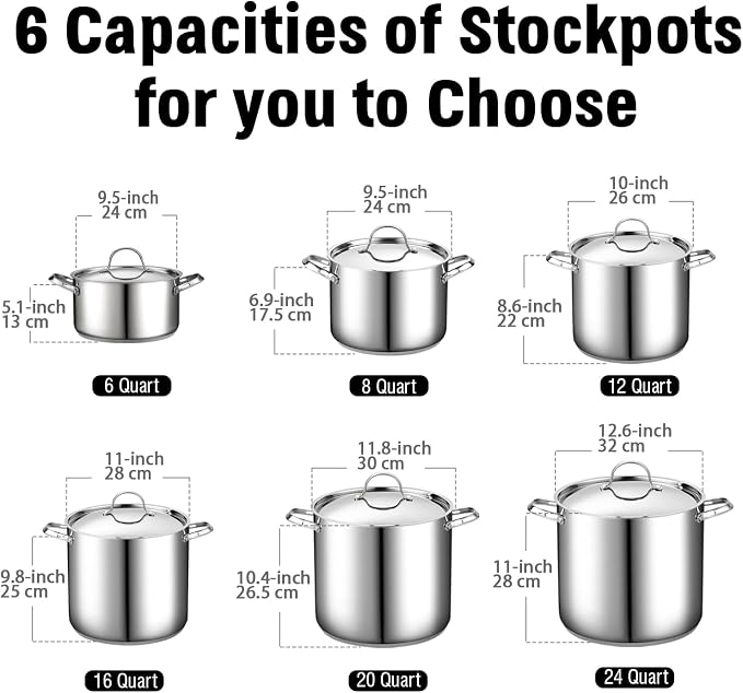 Cooks Standard Classic 6 Quart Stock Pot with Lid, Stainless Steel Dutch Oven