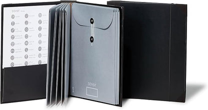 The Folio® Important Document Organizer by Savor | Binder with Guided Labels, Acid-Free File Folder Organizer with 10 Pockets, Document Holder for Home Records, Legal and Medical Papers (Black)