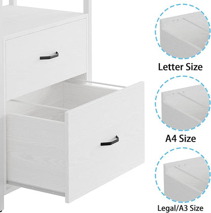 IRONCK Industrial Bookcase with File Cabinet Drawers, 71.6 in Tall Bookshelf 5 Tier, Freestanding Storage Home Office Cabinet Organizer, Rustic Home Decor, White