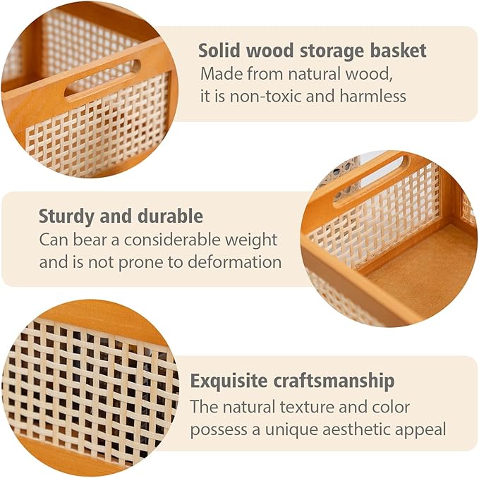 JLKIMZVO Wood Frame Storage Basket Storage Cubes Basket Organizer for Home and Office Closet（size：Middle