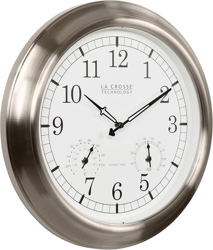 La Crosse Technology 404-80017-INT 17.9-inch Indoor/Outdoor Classic Stainless Steel Atomic Analog Wall Clock