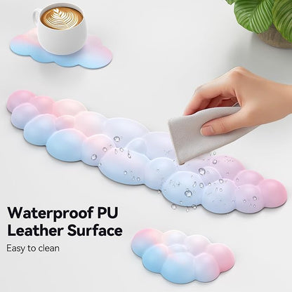TECKNET Cloud Keyboard Wrist Rest Set, Cloud Wrist Rest with Non-Slip Base, PU Leather Wrist Pad for Keyboard with Ergonomic Memory Foam for Computer Laptop Office Gaming and Pain Relief, Rainbow