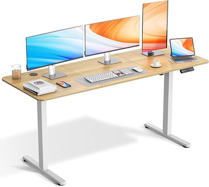 Electric Standing Desk Adjustable Height 63 x 24 Inch, Large Sit Stand Desk, Stand up Desk for Home Office, Computer Workstation (Spliced Desktop,Oak)