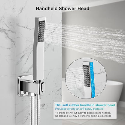 Shower Faucet Set Bathroom Square Rain Shower Head and Handle Set, Wall Mounted Shower Fixtures With Shower Valve and Trim Kit 10 inch Polished Chrom