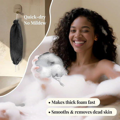 African Net Sponge Authentic-4 Packs African Exfoliating Net Sponge,Bath Sponges for Shower,42 inch Long for Normal to Sensitive Skin,Body Exfoliator Shower(Pink,Neon Pink,Light Gray,Black)