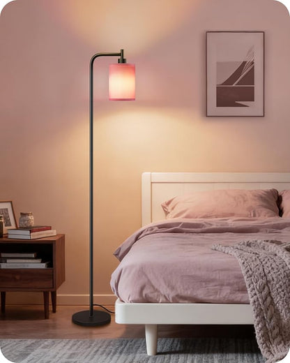 Dimmable Floor Lamp for Living Room with Remote and Foot Switch, Modern Standing, Corner Lamp,10W Bulb 3 Color Temperatures, for Bedroom, Office, Corner, ETL Listed, Black and Pink P19LD05
