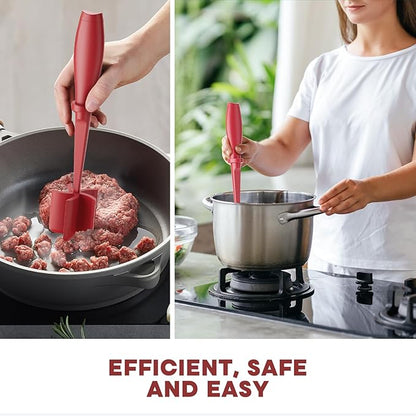 2 Pcs Meat Chopper, Upgrade Hamburger Grinder, Premium Heat Resistant Meat Masher for Ground Beef, Ground Turkey and More, Non Stick Mix Chopper, Hamburger Smasher Safe-Red