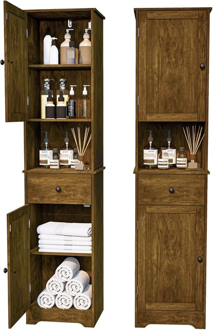 Tall Bathroom Cabinet, Storage Cabinet with 2 Doors & 2Drawer, with Ajustable Shelve, for Bathrooms, Kitchens,Entrances,Bedrooms（Retro Color）