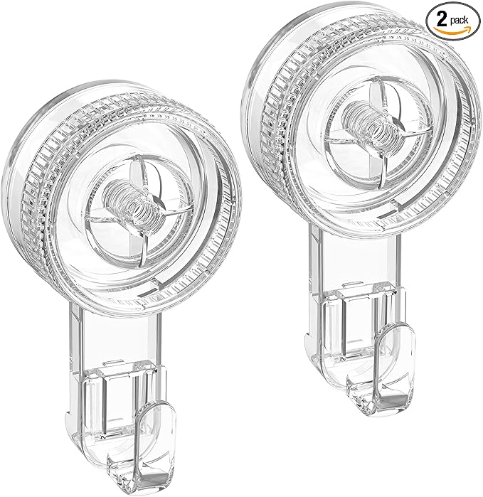 LUXEAR Suction Cup Hooks 2 Pack, Shower Hook Damage-Free Waterproof Vacuum Suction Hangers for Bathroom Kitchen, Removable Reusable Suction Holder for Towel Loofah Bathrobe Christmas Wreath Decor