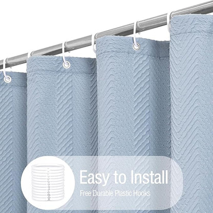 Gibelle Fog Blue Shower Curtain for Bathroom, 3D Embossed Textured Fabric Shower Curtain, Modern Farmhouse Chic Soft Cloth Shower Curtain Set with Hooks, 72x72