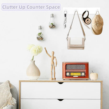 VIS'V Key Holder Wall Mount, Large Metal Self Adhesive Key Hanger with 4 Hooks, No Drilling, Extra Adhesive Strip, White