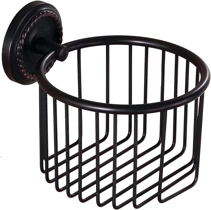 Vintage Wall-Mounted Toilet Paper Holder with Wire Basket Design, Oil-Rubbed Bronze, Wall-Mounted Bath Hand Towel Holder with Braiding Carvings, Vintage Style.