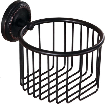 Vintage Wall-Mounted Toilet Paper Holder with Wire Basket Design, Oil-Rubbed Bronze, Wall-Mounted Bath Hand Towel Holder with Braiding Carvings, Vintage Style.