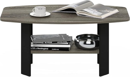 Furinno Simple Coffee Table, 2-Tier Small Coffee Table wih Open Shelf, Side Table, Tabletop with Soft Edges, for Living Room, Home Office, Grey Oak