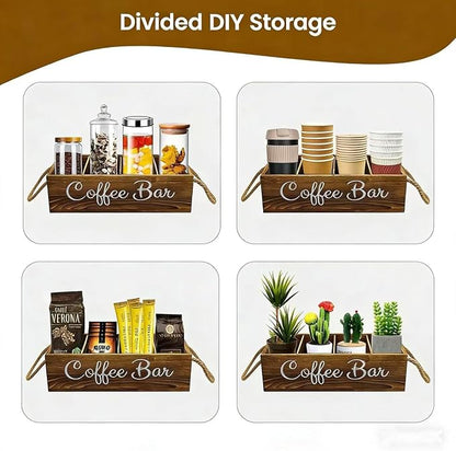 Wooden Coffee Bar Accessory Organizer, Coffee Corner Storage Rack With Removable Shelves, Farmhouse-Style K-Cup Capsule Storage Basket With Handles-Designed Specifically For Coffee Lovers