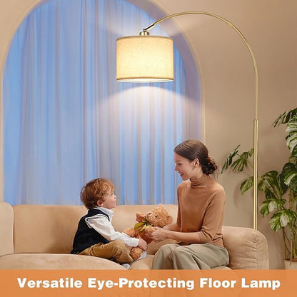 Ambimall Dimmable Arc Floor Lamp with Remote, Color Temperatures and Brightness Adjustable, Arched Floor Lamp with Rotating Head, Over Couch Arched Reading Light for Living Room (Marble Base)