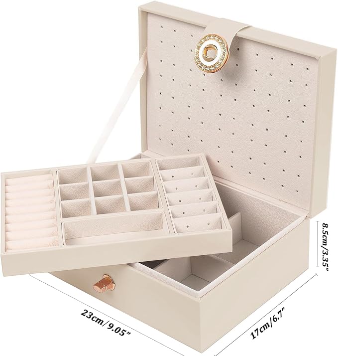 QBestry Girls Jewelry Box Earring Holder Organizer for Girls Jewelry Organizer Box Stud Earrings Organizer for Girl Womens Beige Jewelry Box for Earrings and Necklaces Rings Stud Earring Box for Teen