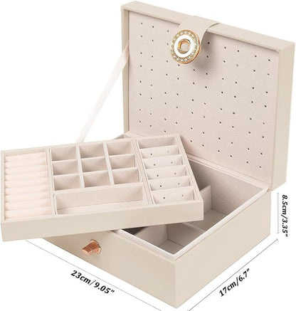 QBestry Girls Jewelry Box Earring Holder Organizer for Girls Jewelry Organizer Box Stud Earrings Organizer for Girl Womens Beige Jewelry Box for Earrings and Necklaces Rings Stud Earring Box for Teen
