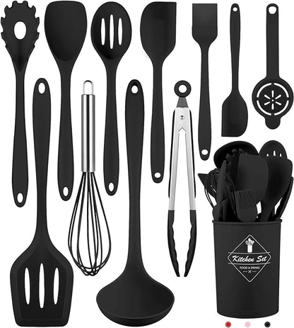 Pranski Kitchen Utensils Set-12 Pieces Silicone Cooking Utensils Set Dishwasher Safe 392°F Heat Resistant Spatula Set Nonstick Cookware