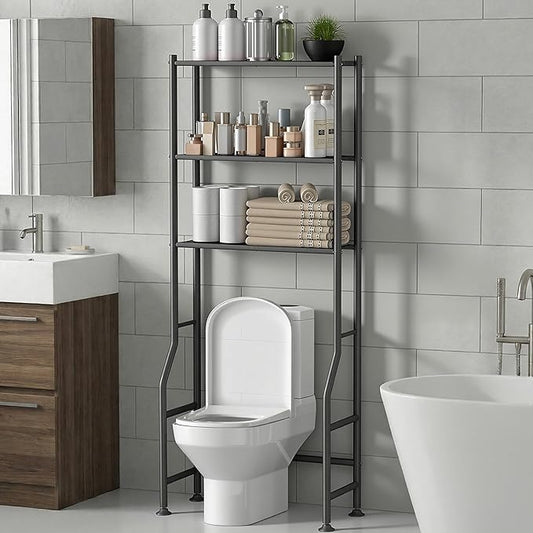 Livilord 3-Tier Over The Toilet Storage Rack, Space Saver Metal Bathroom Shelves, Freestanding Over Toilet Bathroom Organizer for Bathroom/Living Room (Black)