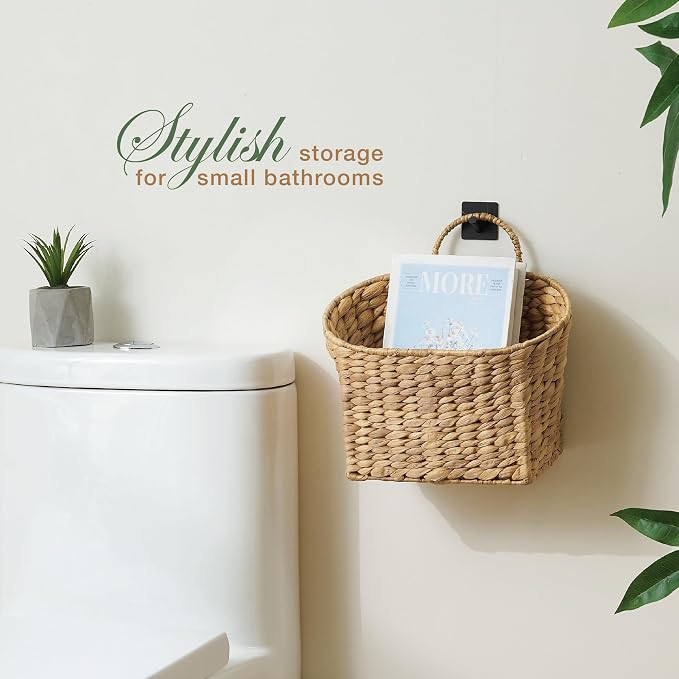 84ECO Set of 2 Wicker Hanging Baskets for Organizing, Front Door, Mail, Flowers - Woven Wall Baskets for Storage
