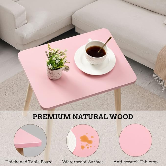 FORAOFUR Small Accent Table, Modern Mini Coffee Table with Natural Wood Legs, Quick Assembly End Furniture for Bedroom Living Area Sofa, Minimalist Design for Nuresery and Compact Homes, Pink