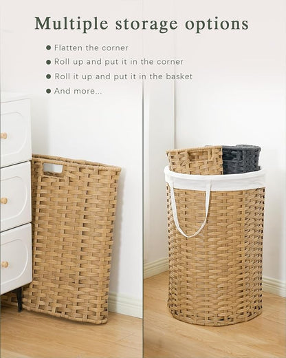34.3 Gal (130 L) Large Laundry Hamper Laundry Basket Round Handwoven Wicker Laundry Baskets Rattan Laundry Basket with Removable Bag Handles 2 Mesh Bags for Living Room Bedroom Natural(No Lid)
