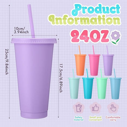 Honeydak 15 Pack Tumbler with Straw and Lid Bulk Cups for Gifts Water Bottle Iced Coffee Travel Mug Cup Reusable Plastic Tumblers for Party Birthdays 24-27 oz (Macaron Color)