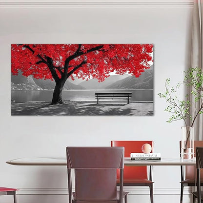 Tarfupth Black and White Red Large Tree of Life Wall Art for Living Room Mountain Artwork Landscape Lake Pictures for Bedroom Office Home Decor Modern Canvas Prints 20"x40"