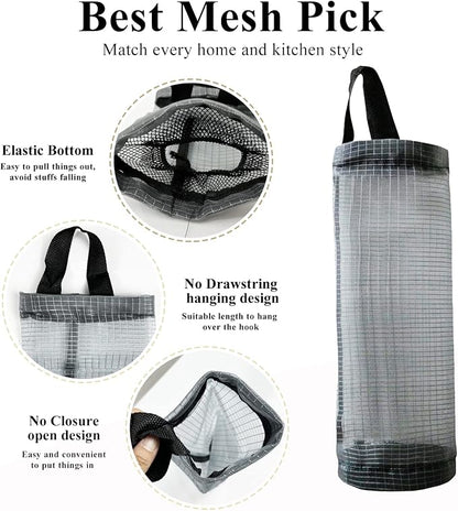 TOGETRUE Plastic Bag Holder, Mesh Grocery Bag Holder Hanging Storage Bag Dispenser (Dark Grey 2 Packs)