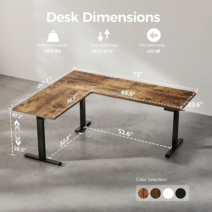 Agilestic Triple Motors 73" x 60" L Shaped Standing Desk, Electric Standing Desk Adjustable Height, Extra Large Desktop Corner Table for Home Office, Gaming Workstation, Splice Board, Rustic Brown
