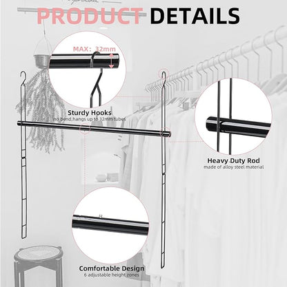 Closet Extender Hanging Rod 46.9in Closet Hanging Rod Heavy Duty Closet Organizer 6 Height Adjustble Closet Rod Extender, Closet Rods for Hanging Clothes, Black