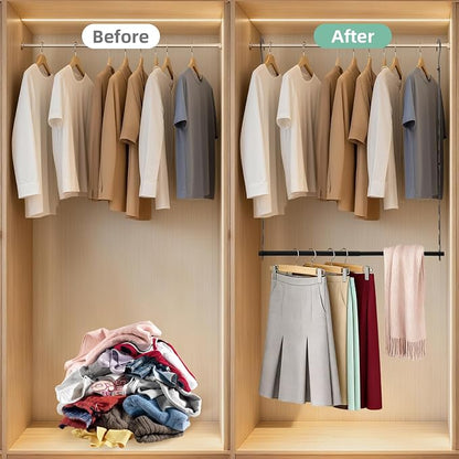 Closet Lower Hanging Bar, Adjustable Width and Height Closet Hanging Organizer Heavy Duty Closet Extender Hanging Rod Space-Saving Clothes Hanging Bar,2 Pack Black