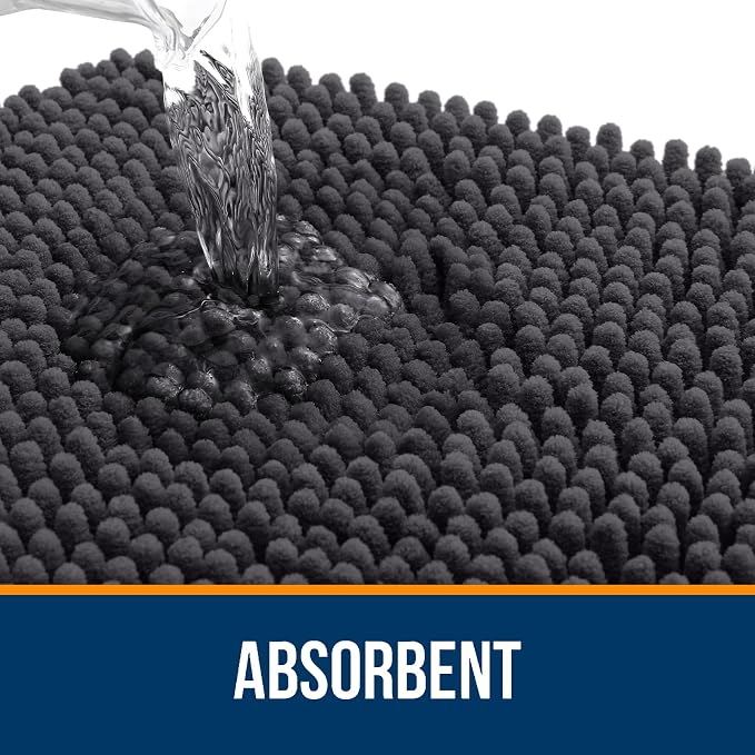 OLANLY Bathroom Runner Rugs 59x20, Soft Absorbent Chenille Bath Rugs, Rubber Backing Quick Dry, Machine Washable Long Bath Mats for Bathroom Floor, Tub and Shower, Home Decor Accessories, Dark Grey