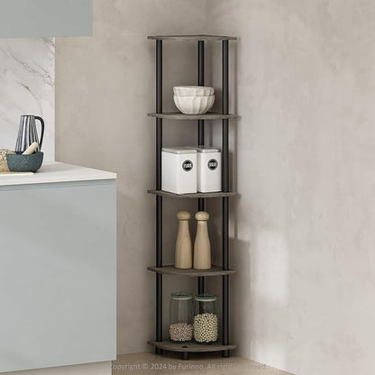Furinno Turn-N-Tube Storage Shelves, 5-Tier Book Shelf, Corner Shelf, Toolless Open Shelves, for Organization and Storage, Living Room, Home Office, Hallway, Bedroom, French Oak
