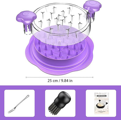 SURETIVIAN Chicken Shredder Tool Twist Large Chicken Breast Shredder with Brush&Fork, Visible Meat Shredder Machine, Anti-Slip Strip, Ergonomic Handle, BPA Free, Suitable for Pork Beef Chicken(Purple)