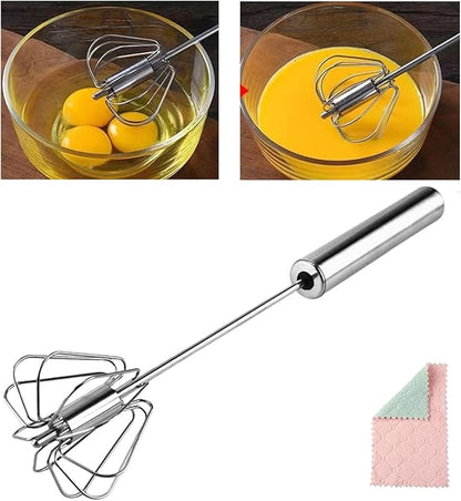 2025 New Stainless Steel Semi-Automatic Whisk with Cleaning Cloth, Wisking Tool Stainless, Multifunctional Egg Beater for Cooking Kitchen Household Eggs Milk Hand Whisk Mixer (A3-Old Style 14in)