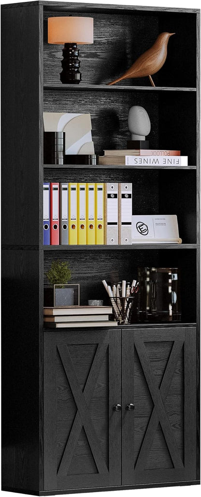 IRONCK Industrial Bookshelves and Bookcases with Doors Floor Standing 6 Shelf Display Storage Shelves 70 in Tall Bookcase for Home Office, Living Room